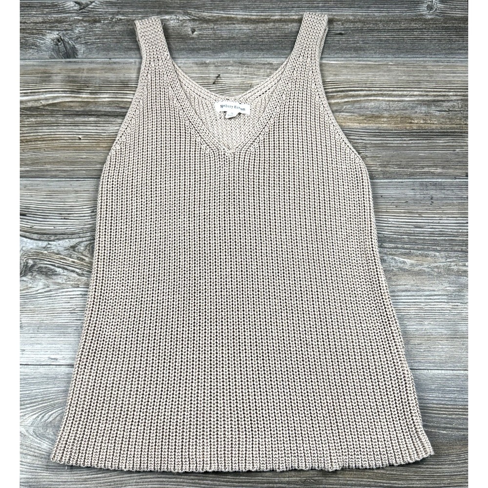 Newbury Kustom Beige Knit Sleeveless Tank Top V-Neck Pullover S Coastal Beachy